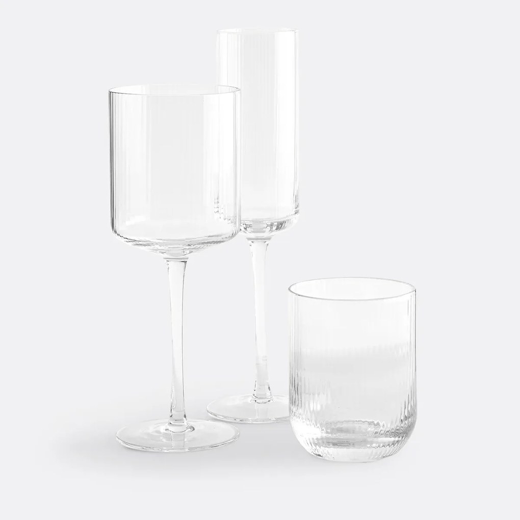 Set van 6 champagneglazen in geribbeld glas, Stria