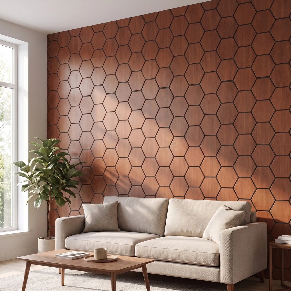 Hexagon Panel Gerookt Eiken 81CM | Akoestisch | Wanddecor | Zeshoekig
