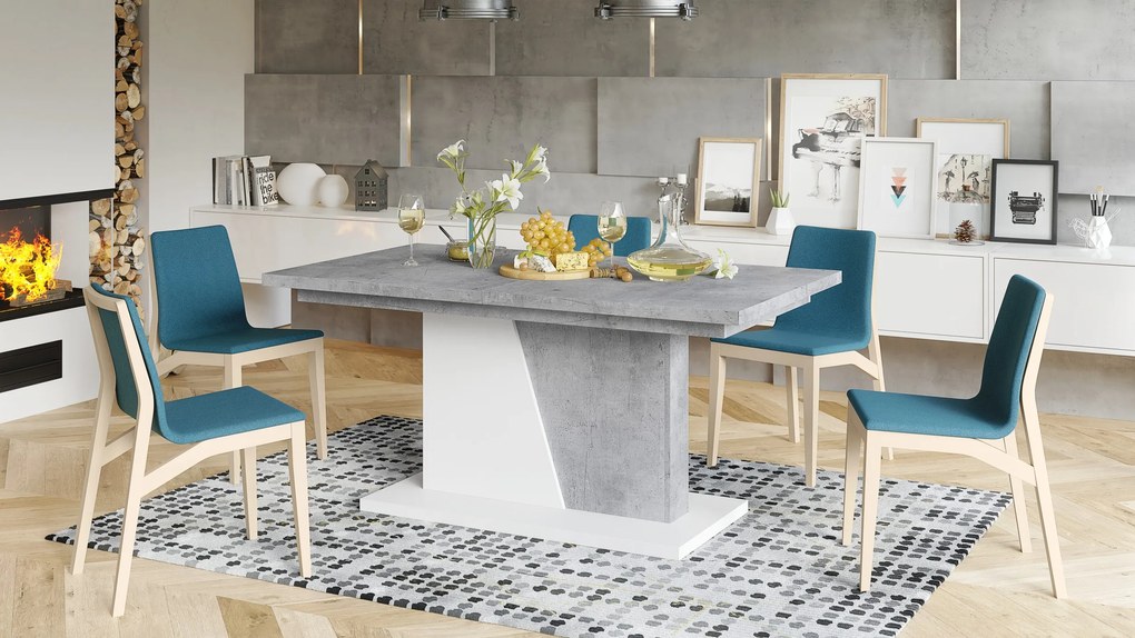 NOBLE NOIR Millenium Beton/Wit mat – uitschuifbare tafel tot 218 cm, voor 8, 10 personen.