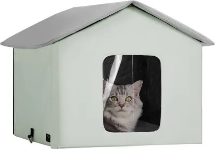 VEVOR Kattenhuis 48x56x44 cm, Kattenhuis 30 W, Kattenhol, Kattenverblijf gemaakt van 600D Oxford-stof met verwarmd kussen, temperatuurverhoging tot 20 °C, voor de winter, Groen (midden)