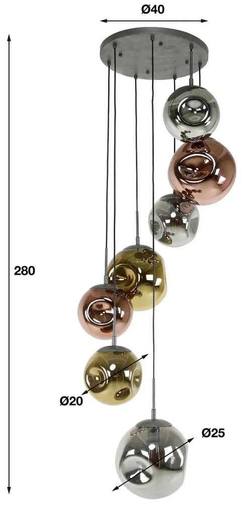 Extra Lange Hanglamp Met 7 Glasbollen