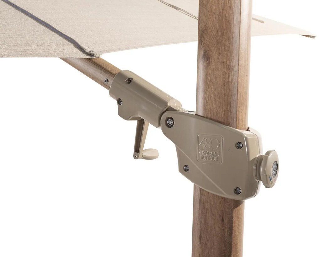 4 Seasons Outdoor Siesta PREMIUM 300 x 300 cm parasol zand, wood look frame Parasol   beige weerbestendig