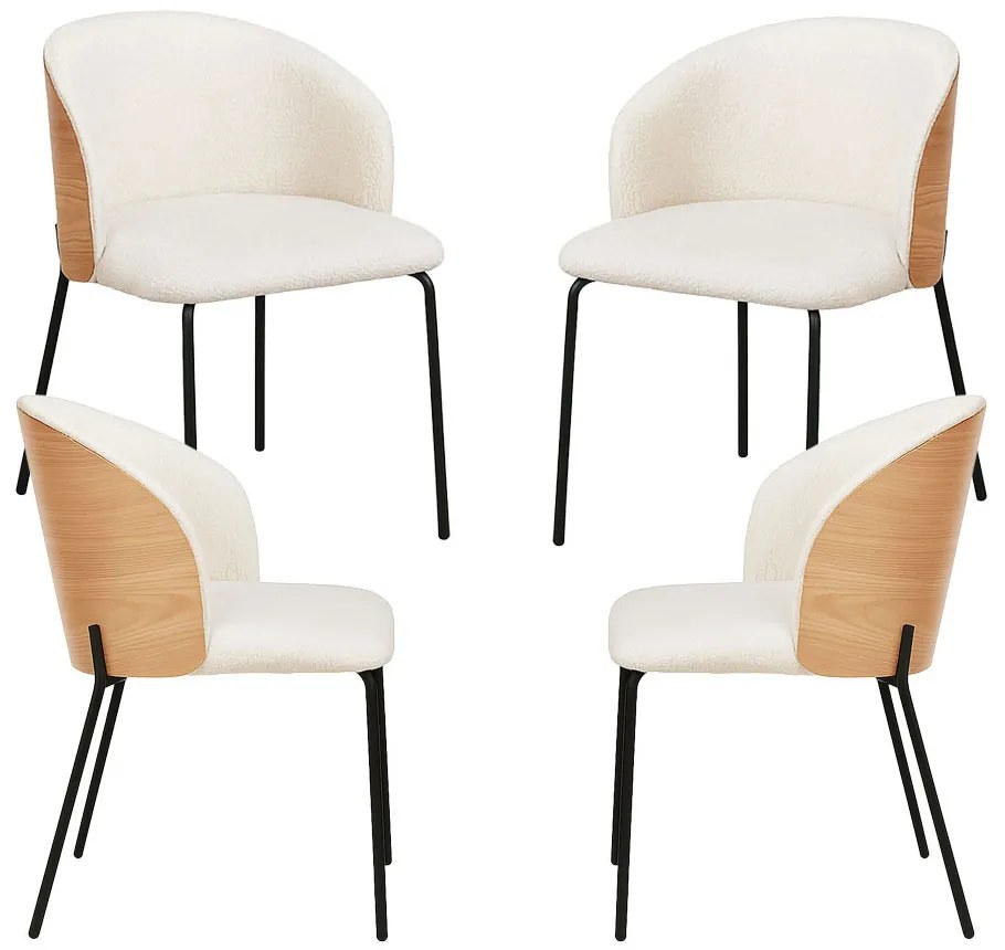 Pack 4 Glacia Stoelen Witte Stof met Houten Beklede Rugleuning
