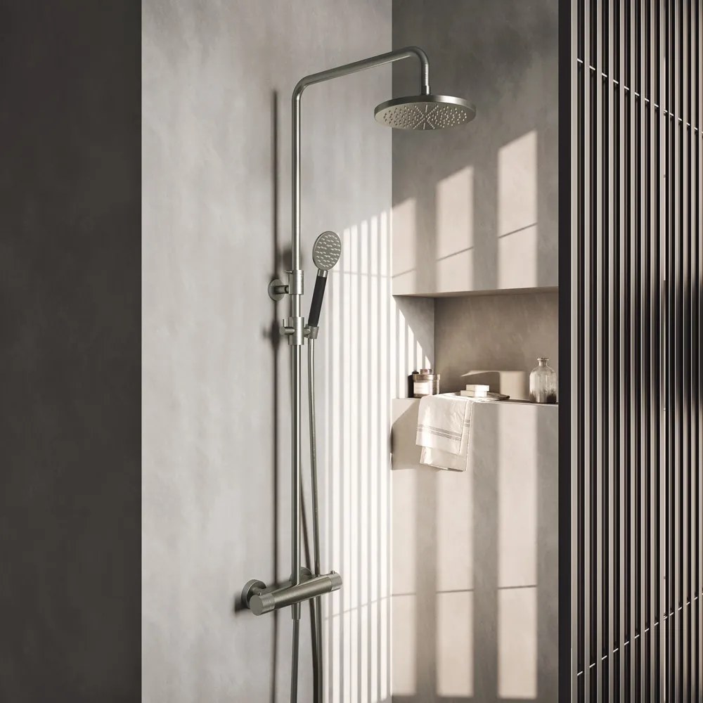 Hotbath Cobber X thermostatische opbouw doucheset met ronde handdouche en 30cm hoofddouche chroom