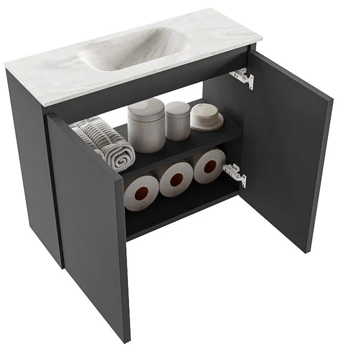 Mondiaz Ture DLux toiletmeubel 60cm dark grey met wastafel ostra midden met kraangat