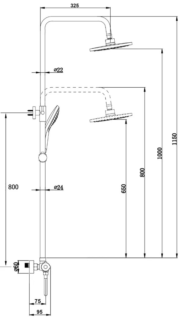 Saniclear Exclusive volledig 304 RVS regendouche opbouw 20cm met 3 standen handdouche