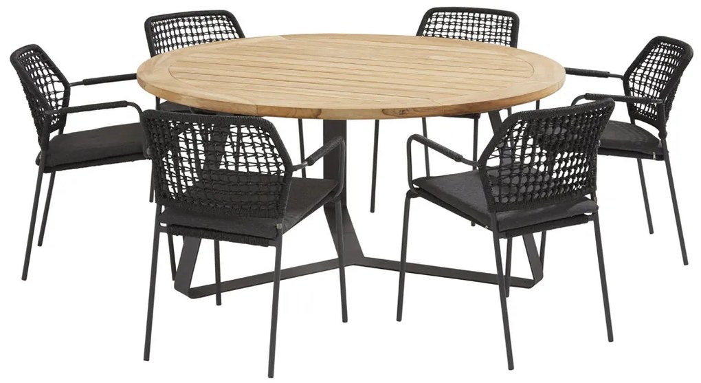 Taste by 4 Seasons Barista dining set antraciet met Basso teak tafel Ø 160 cm * SALE *  Tuinset    houtkleur weerbestendig