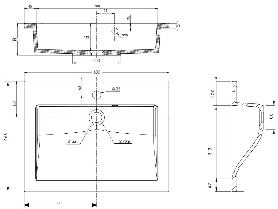 Allibert Slide wastafel met kraangat 60cm