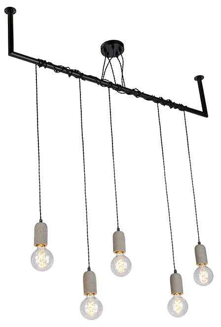 Industriële hanglamp zwart met beton 5-lichts - Cavoba