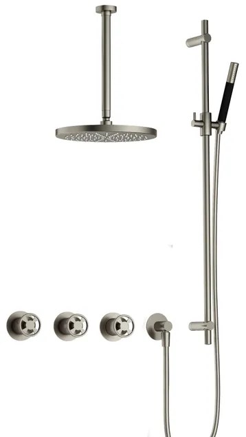 Hotbath Cobber IBSW70 Regendoucheset inbouw - 30cm plafondarm - 30cm ronde hoofddouche - staafhanddouche - glijstang - Geborsteld nikkel IBSW70GN357