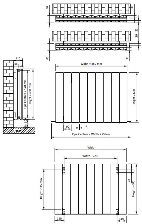 Eastbrook Guardia radiator 85x60cm aluminium 1440W grijs mat