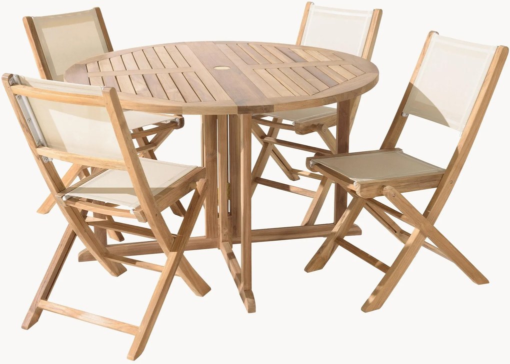 Tuin eettafelset Fun van teakhout, 5-delig