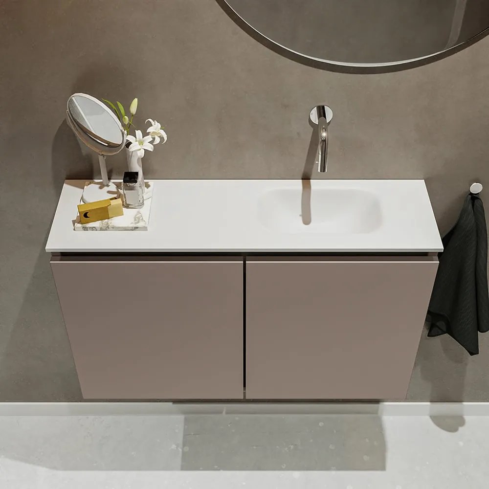 Mondiaz Ture 80cm toiletmeubel smoke met wastafel talc rechts geen kraangat