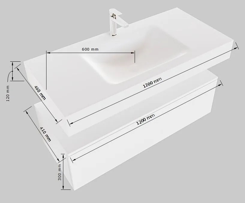 Mondiaz Alan DLux badmeubel 120cm talc 2 lades met wastafel glace midden zonder kraangat