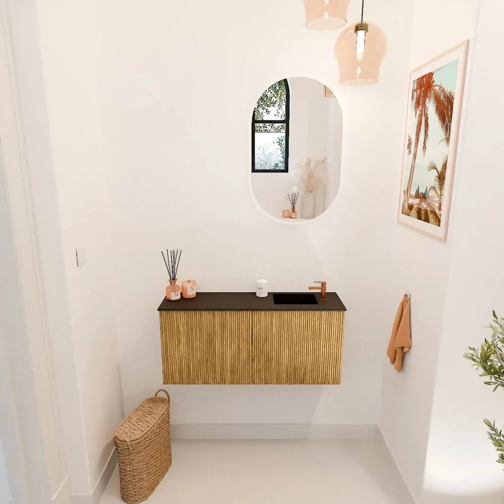 Mondiaz Joya 90cm toiletmeubel oak met wastafel faye rechts 1 kraangat urban
