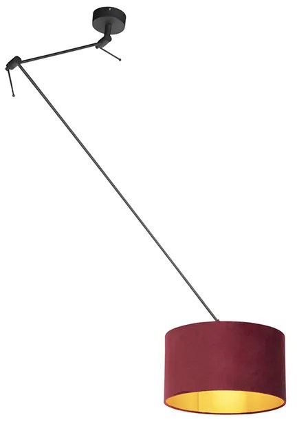Hanglamp zwart met velours kap rood met goud 35 cm - Blitz