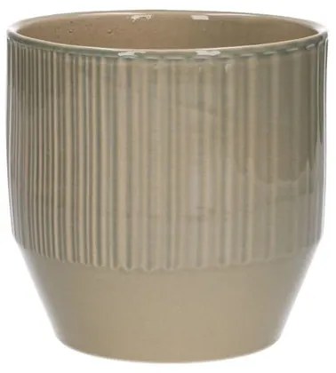 Bloempot, aardewerk, zachtgroen verticale streep,Ø 13 cm