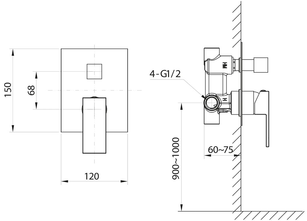 Sapho Cubemix thermostatische inbouw douchekraan goud mat