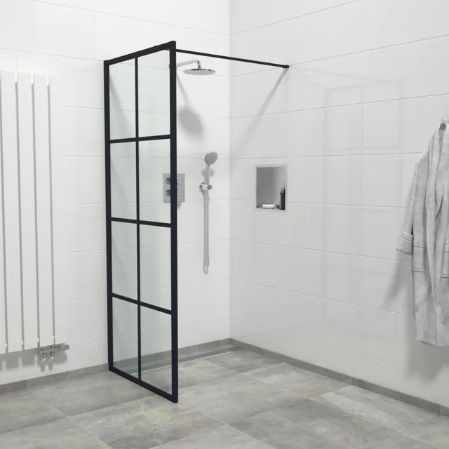 Marenza Bellini Inloopdouche - 100x200cm - helder glas - windows frame buitenzijde - anti kalk - mat zwart Windows-100