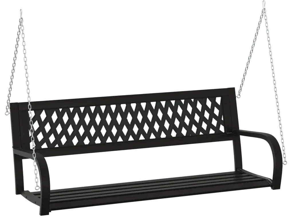 vidaXL Schommelbank 125 cm staal en kunststof zwart