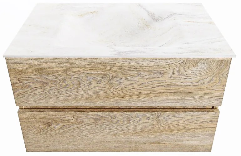 Mondiaz Vica DLux badmeubel 80cm washed oak 2 lades met wastafel ostra midden 1 kraangat