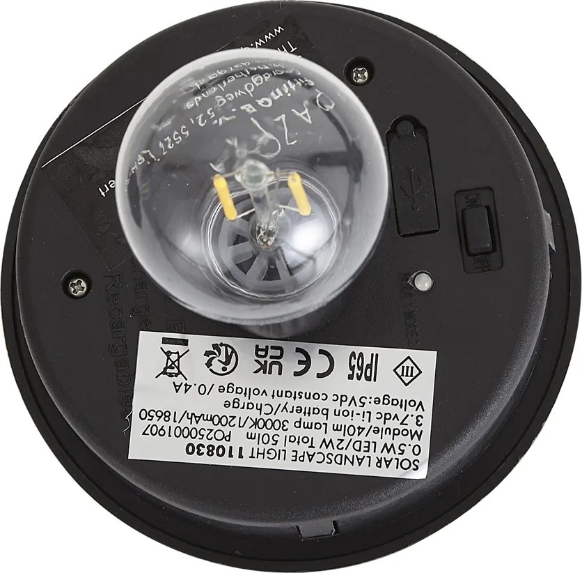 Modern buiten paaltje zwart met ribbelglas incl. LED solar IP65 - Ribble Mushroom