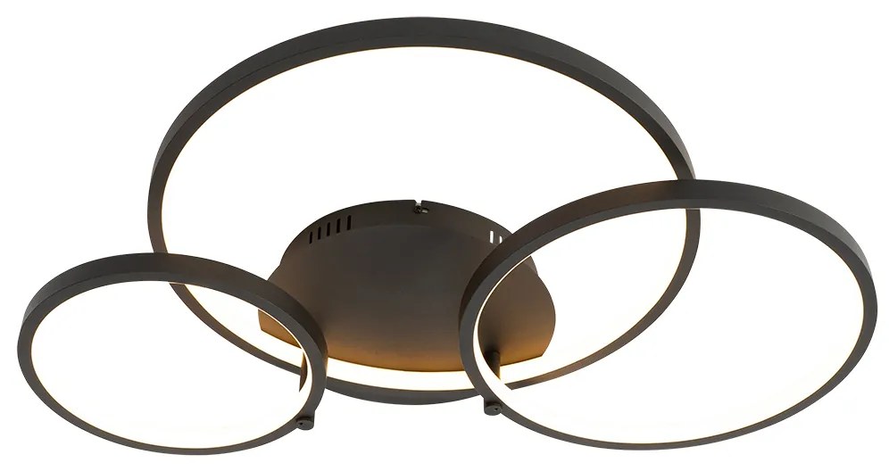 Smart plafondlamp zwart 3-lichts met afstandsbediening - Rondas