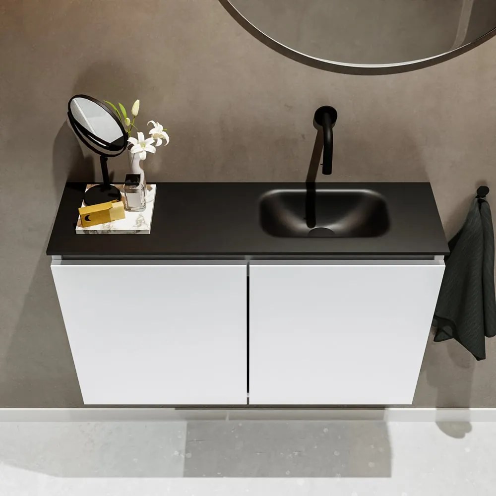 Mondiaz Ture 80cm toiletmeubel talc met wastafel urban rechts geen kraangat