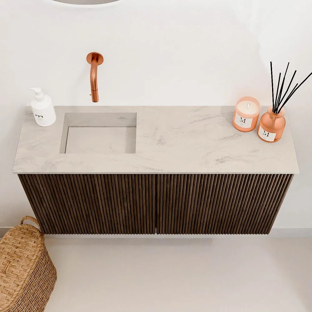 Mondiaz Joya DLux 80cm toiletmeubel walnut met wastafel faye links zonder kraangat opalo