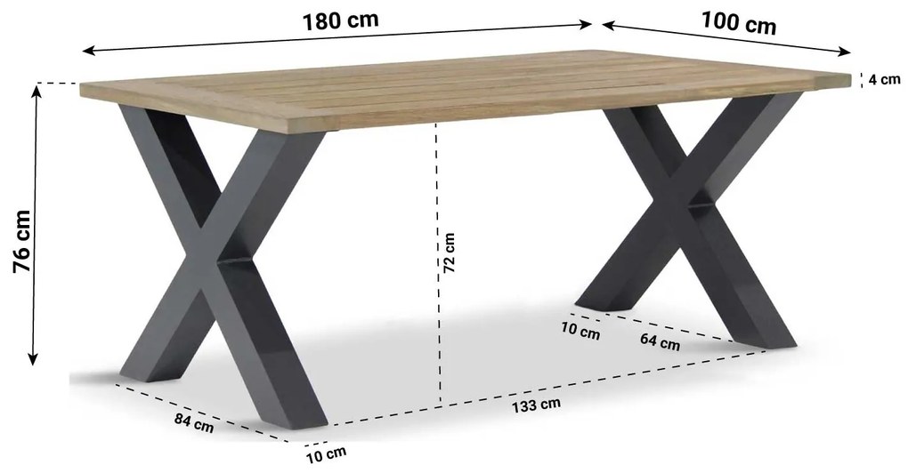 Dining Tuintafel rechthoekig 180 x 100 cm Teak Grijs Cardiff