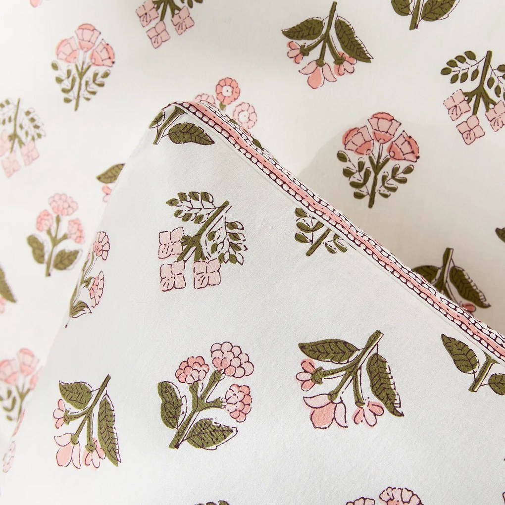 Kussensloop in gewassen katoen, bloemenprint, VANDI ÉCRU