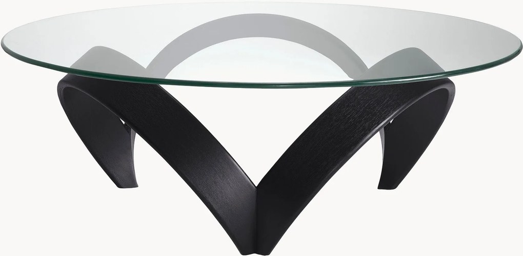 Ronde houten salontafel Soquel met glazen tafelblad