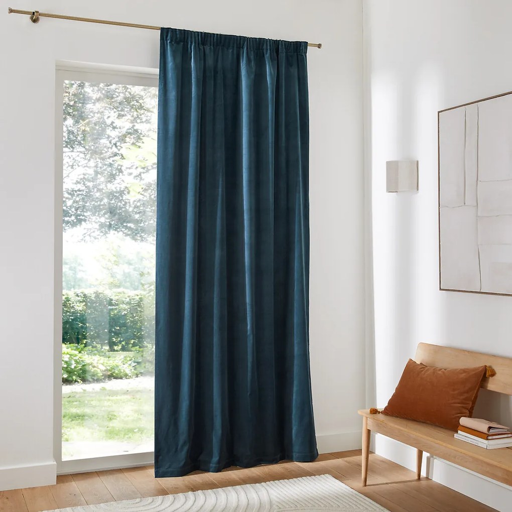 Fluwelen gordijn, met aangerimpelde bies en golf, VELVET