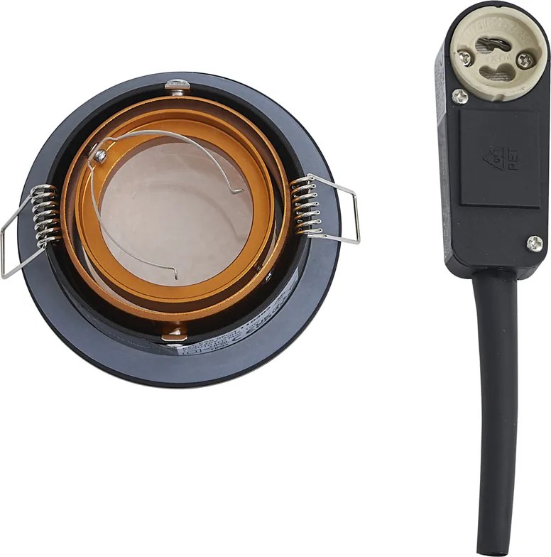 Set van 6 moderne inbouwspots zwart met goud draai- en kantelbaar IP44 - Chuck