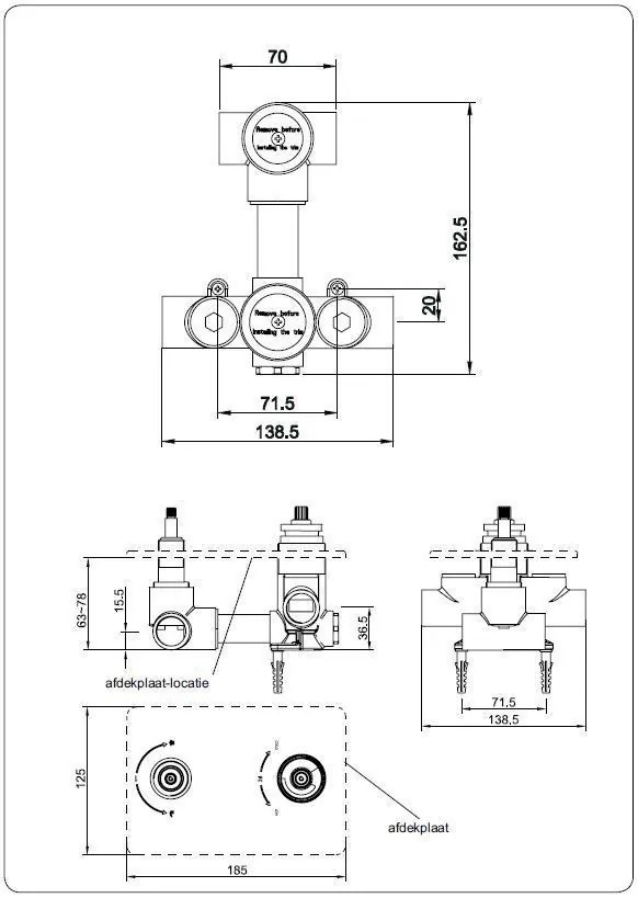 Mueller Ufo RVS thermostatische regendouche 20cm met wandarm en handdouche op glijstang