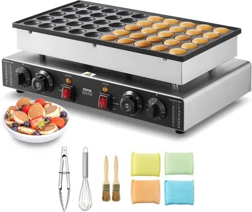 VEVOR Mini Pannenkoekenmaker Commerciële Nederlandse Mini Pannenkoekenmachine, 50 stuks, 43 mm Diameter, Dorayaki Bakmachine, 1700 W, Dubbele Temperatuur- en Tijdsregeling, in Keukens en Restaurants