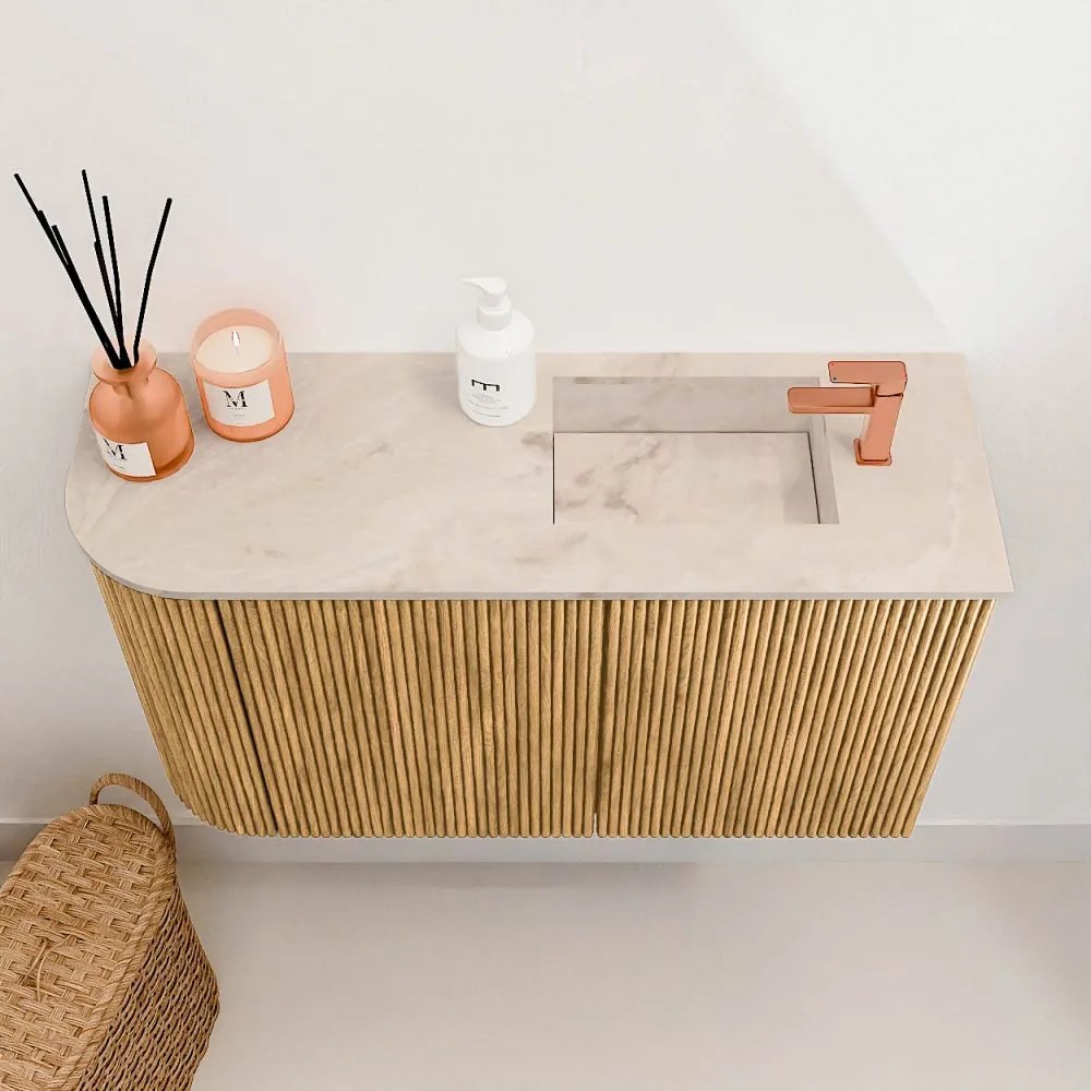 Mondiaz Joya DLux 70cm toiletmeubel ronding links oak met wastafel faye rechts 1 kraangat frappe