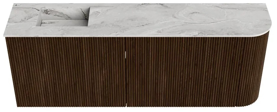 Mondiaz Joya DLux 110cm toiletmeubel ronding rechts walnut met wastafel faye links 1 kraangat glace