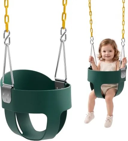 VEVOR Kinderschommel, 136 kg, hoge rugleuning, volledig kuipzitje, groen, voor buiten- en binnenspeeltuinen, gecoate kettingen en karabiners, volledig gemonteerd zitje, geschikt voor kinderen vanaf 3 jaar, CE/CPC