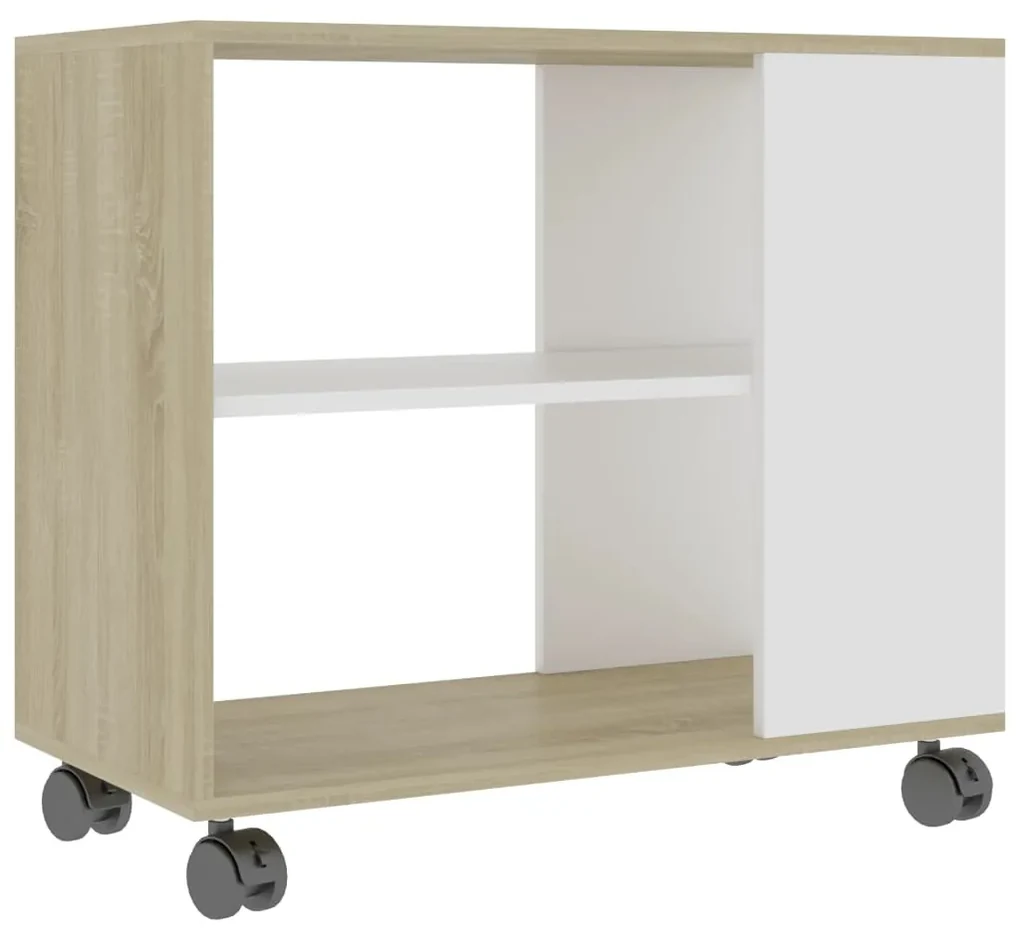 vidaXL Bijzettafel 70x35x55 cm bewerkt hout wit en sonoma eikenkleurig
