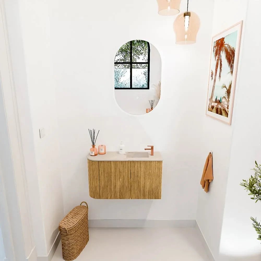 Commode Ronding Inkomhal Mondiaz Joya DLux 70cm toiletmeubel ronding links oak met wastafel faye ...