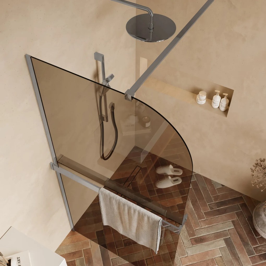 Saniclear Moon afgeronde inloopdouche 90cm chroom met bronsglas en handdoekhouder
