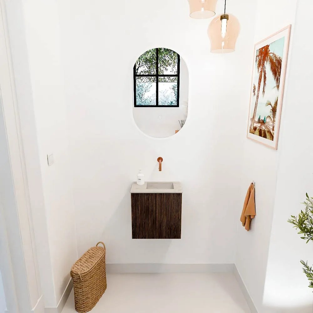 Mondiaz Joya DLux 40cm toiletmeubel walnut met wastafel faye rechts zonder kraangat opalo