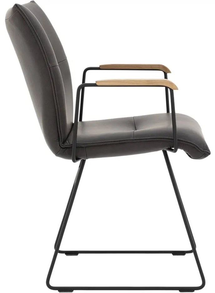 Goossens Excellent Eetkamerstoel Nica grijs leer met armleuning en Sledevoet,, modern design