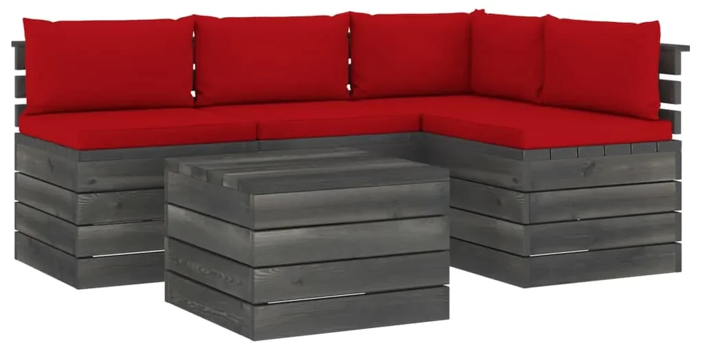 vidaXL 5-delige Loungeset met kussens pallet massief grenenhout