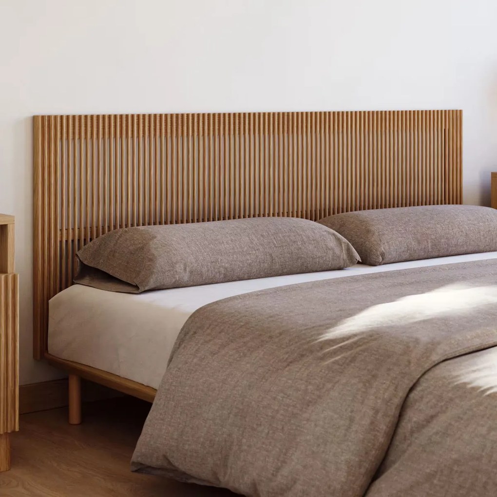 Kave Home Beyla Bed Hoofdbord 160 Cm Latjes Eiken Hout