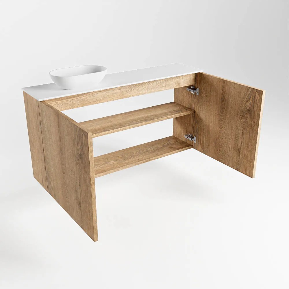 Mondiaz Fowy toiletmeubel 100cm washed oak met witte waskom links zonder kraangat