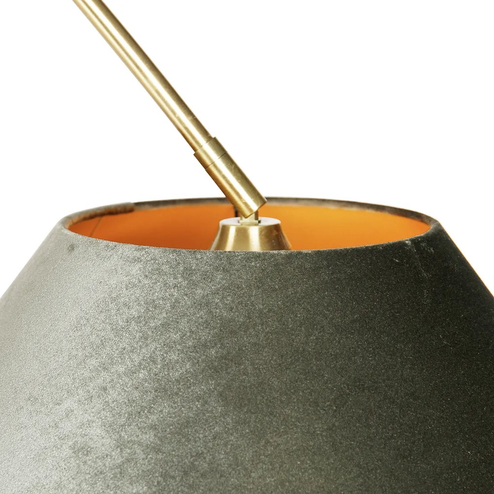 Booglamp messing met wit met dubbele velours kap groen - XXL Klassiek / Antiek, Modern E27 rond Binnenverlichting Lamp