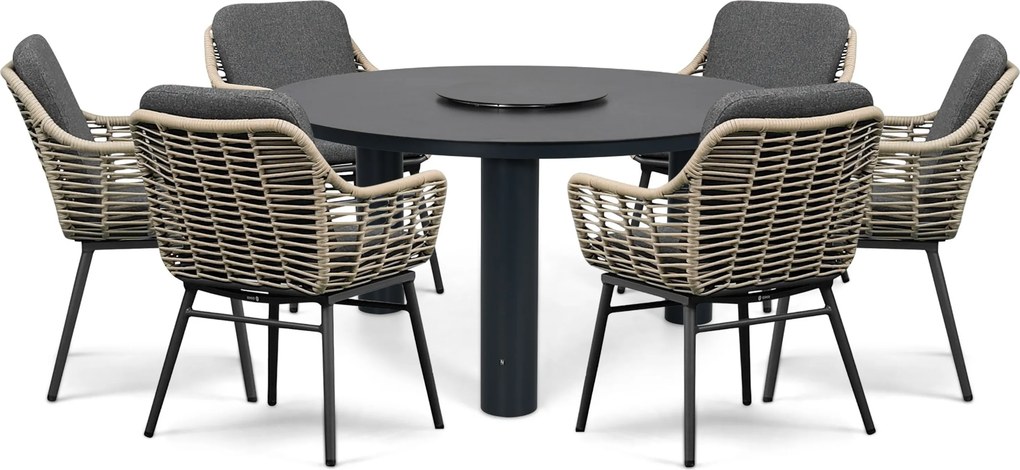 Tuinset Ronde Tuintafel 6 personen 150 cm Rope Grijs  Coco Antoni/Arancia