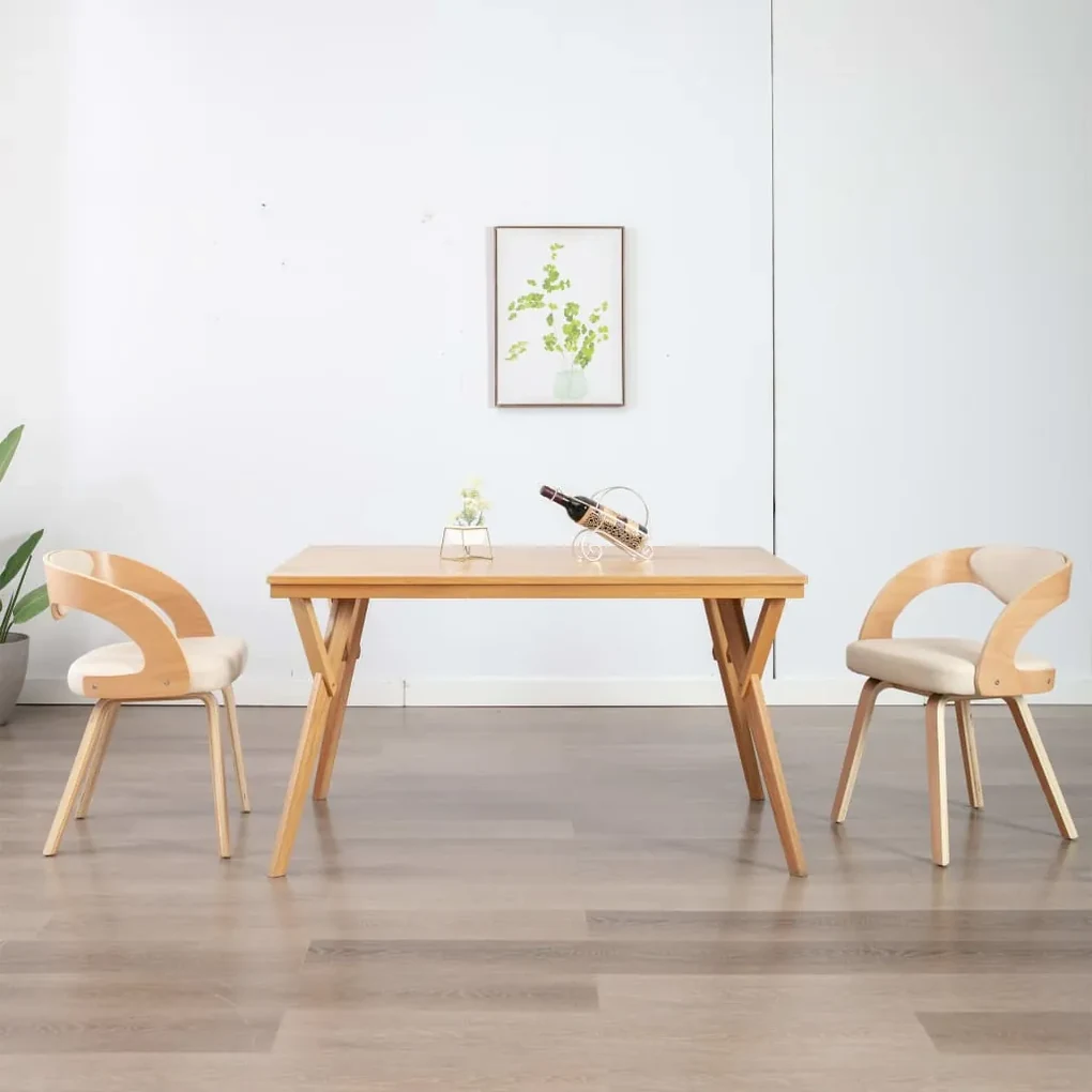 vidaXL Eetkamerstoelen 2 st gebogen hout en kunstleer crème